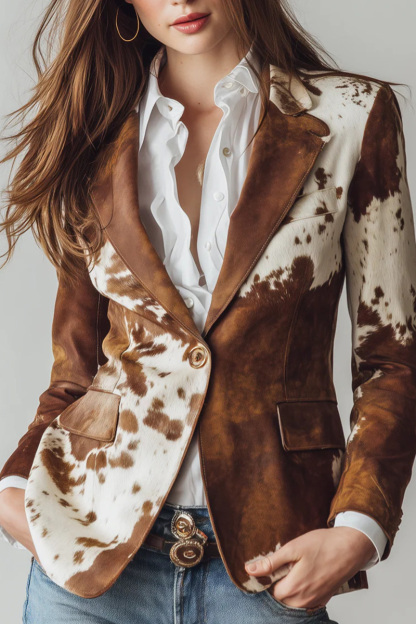 Artistic Block Print Relaxed Fit Long Sleeve Jacket For Women