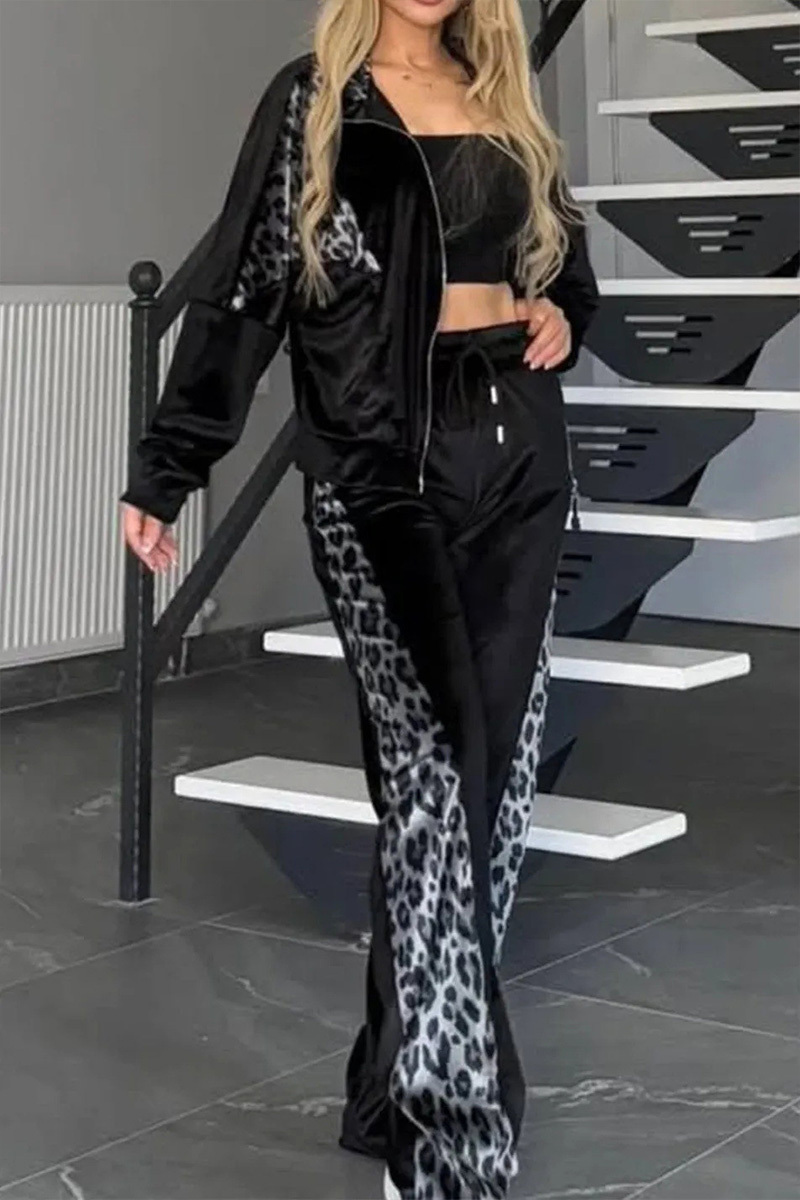 Lady Leopard Print Homewear Jacket+ Trousers Set