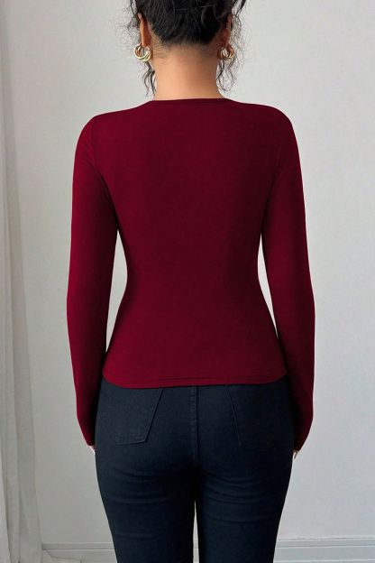 Lady's Asymmetric Hollow-Out Metal Decoration Top