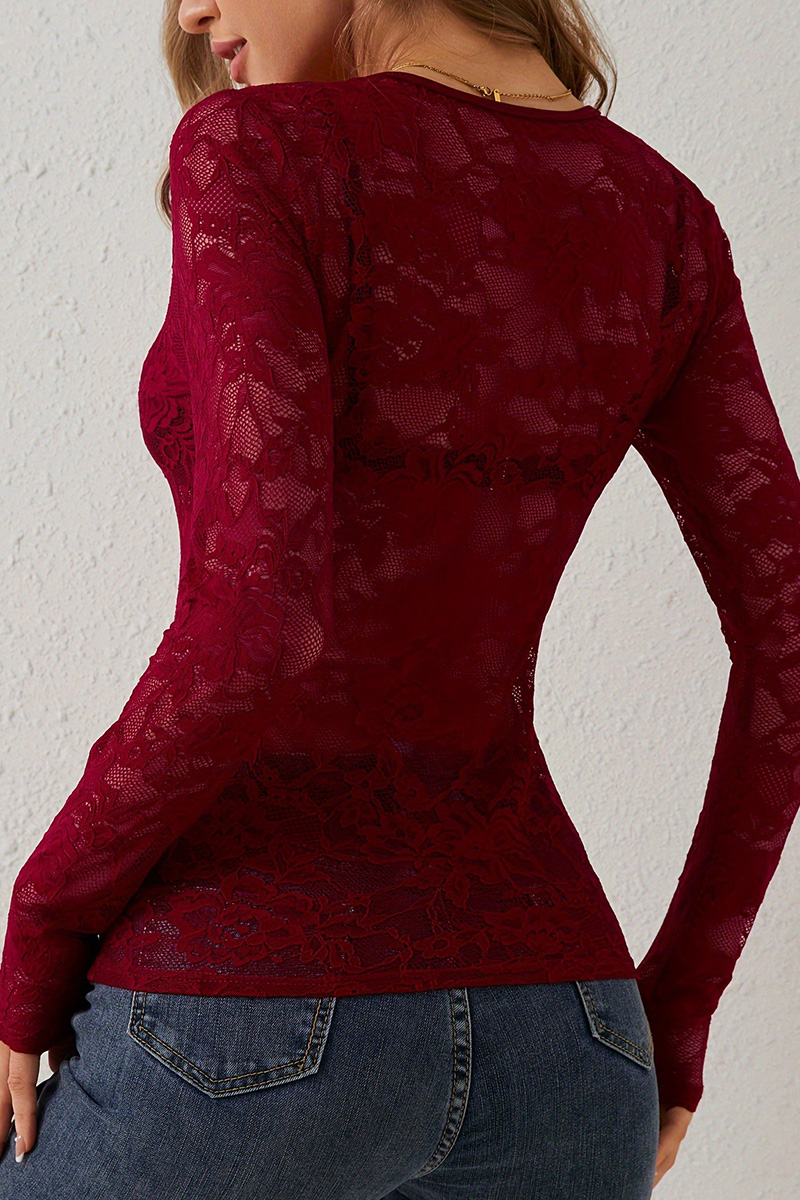 Women's Floral Lace Fan-Decorated Base Tops