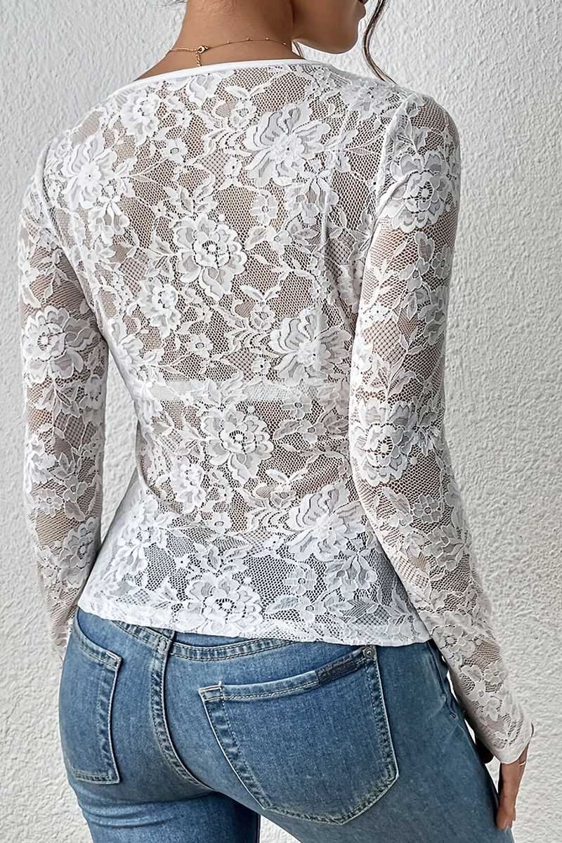 Women's Floral Lace Fan-Decorated Base Tops