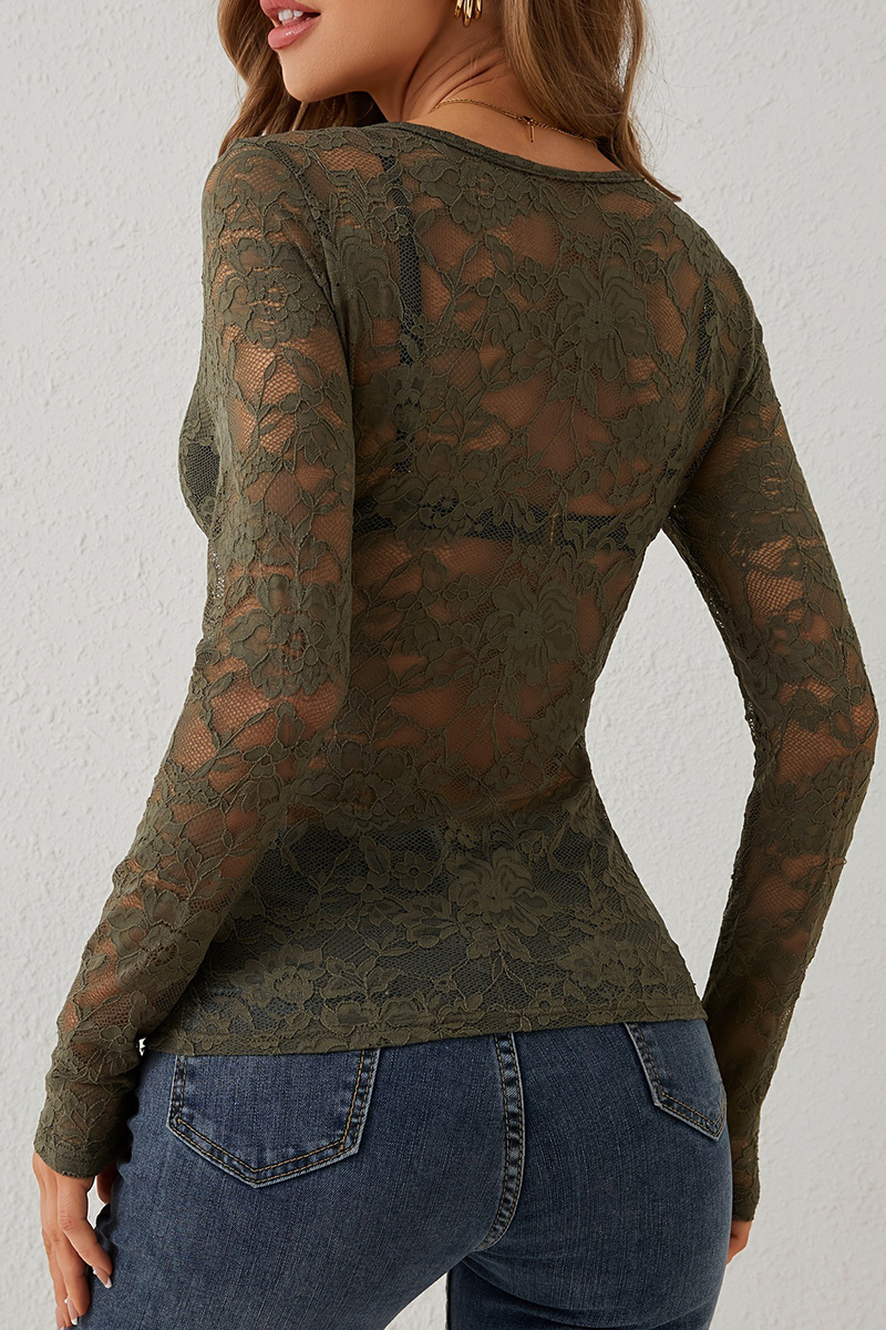 Women's Floral Lace Fan-Decorated Base Tops