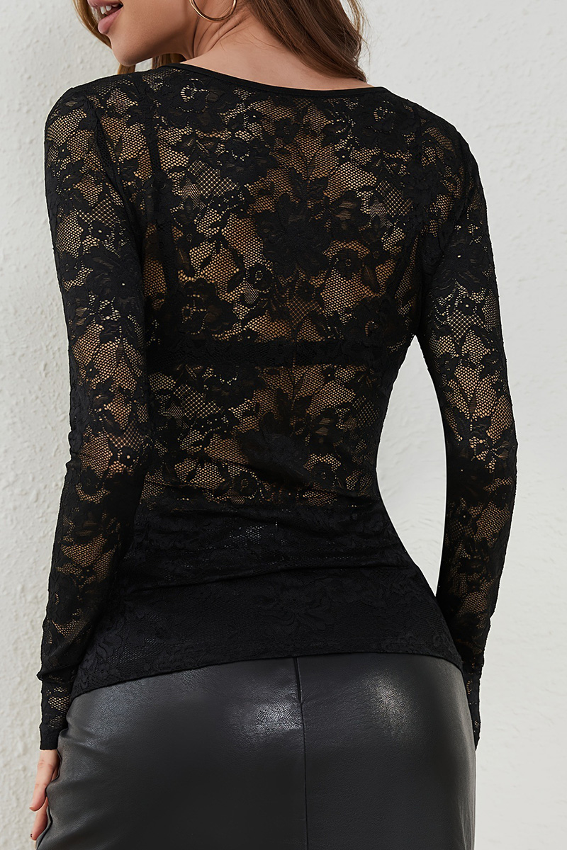 Women's Floral Lace Fan-Decorated Base Tops