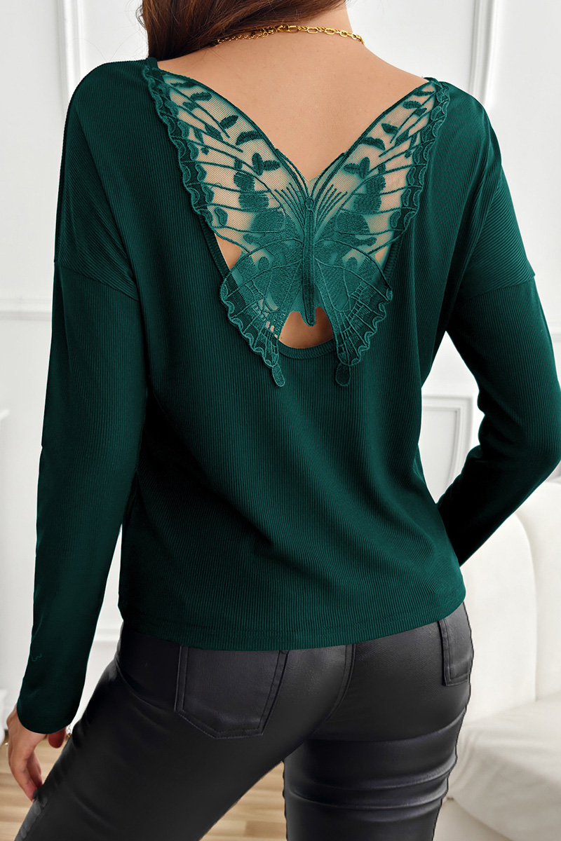 Women's Back Spliced Butterfly Pattern Long Sleeve Top