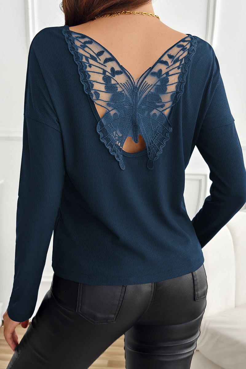 Women's Back Spliced Butterfly Pattern Long Sleeve Top