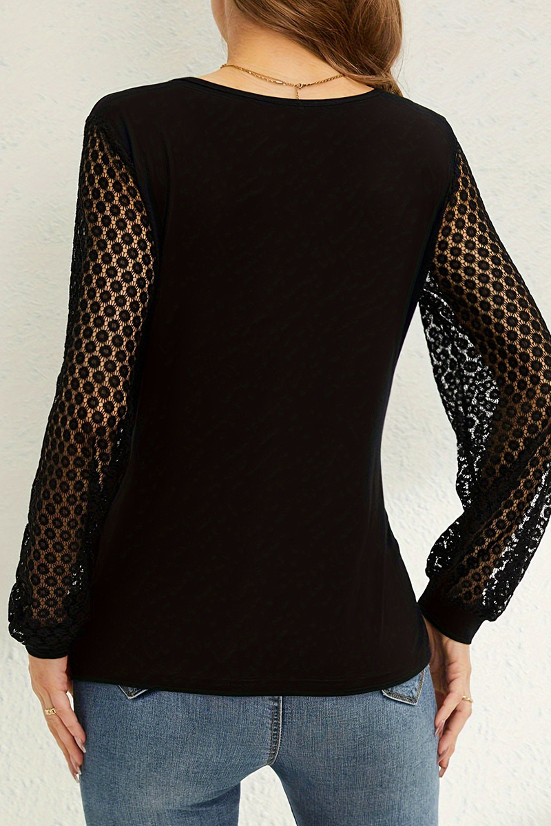 Lady's Patchwork Lace Lantern Sleeve Top