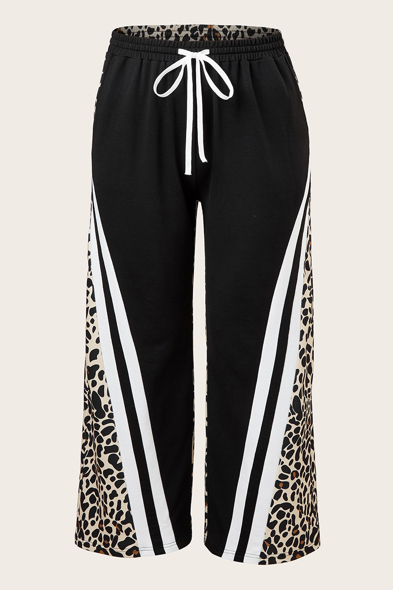 Lady's Fashion Leopard Print Patchwork Elastic Pants