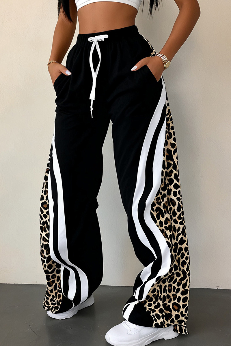 Lady's Fashion Leopard Print Patchwork Elastic Pants