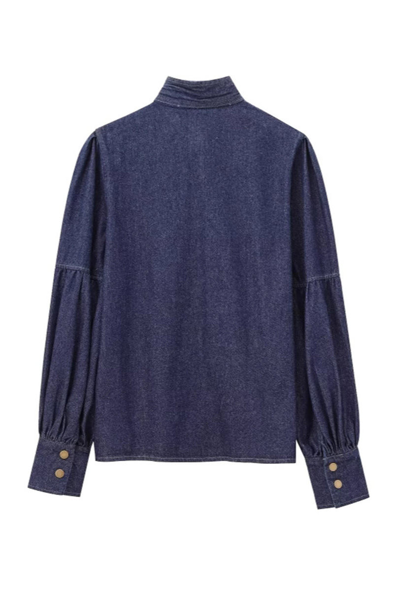 Women's Lace-Up Bow Denim Shirt