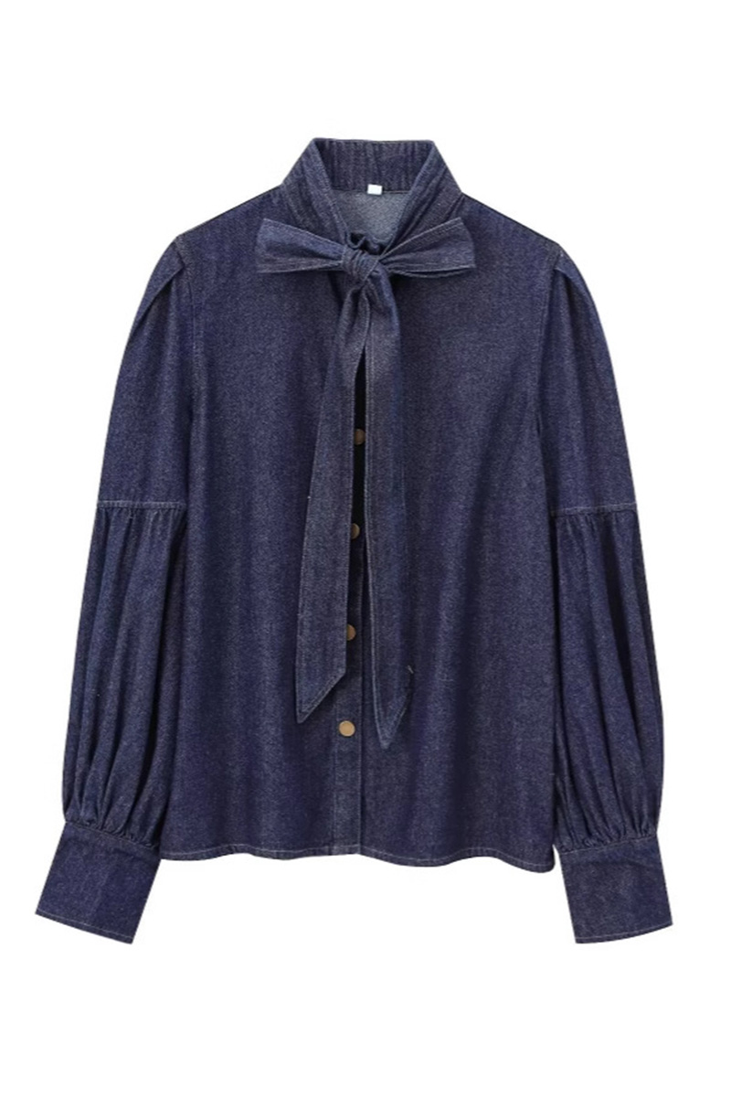 Women's Lace-Up Bow Denim Shirt