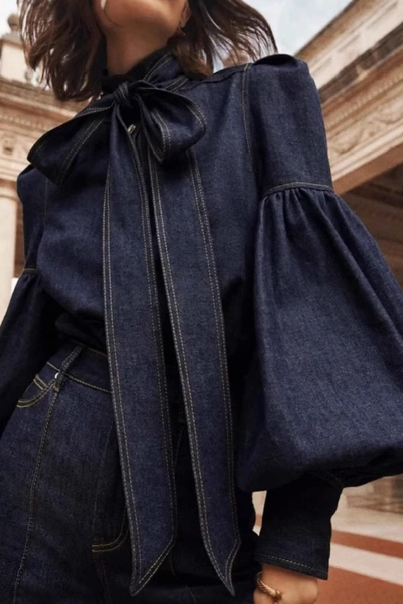 Women's Lace-Up Bow Denim Shirt