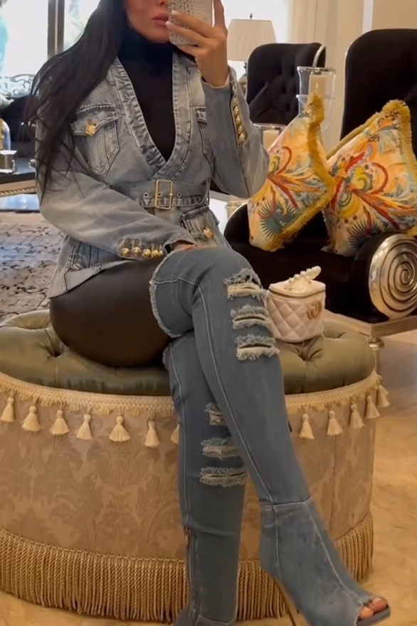 Women's Urban Style Denim Jacket with Belt