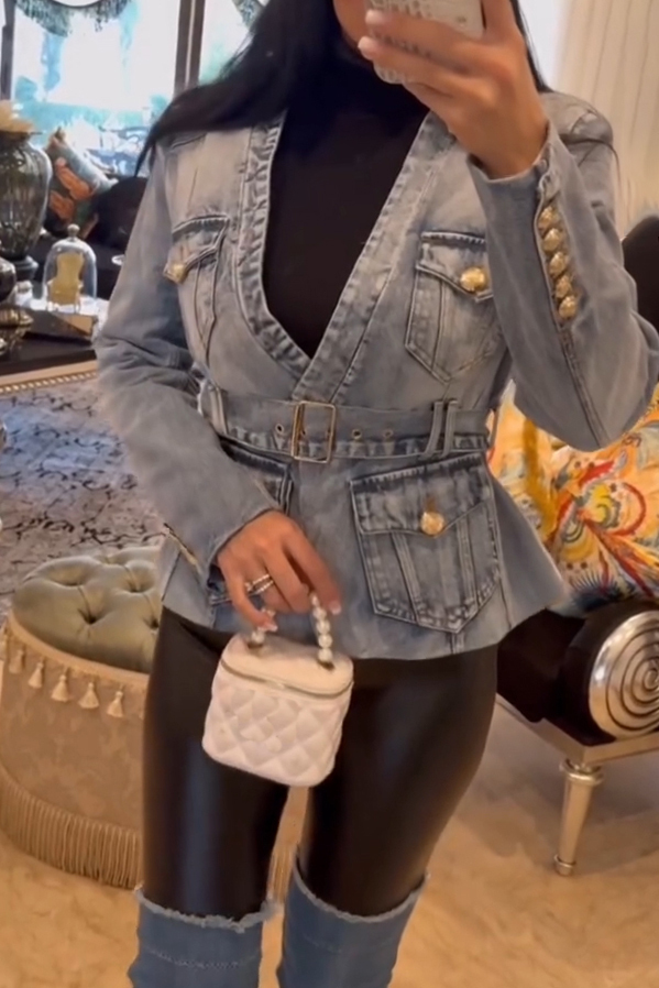 Women's Urban Style Denim Jacket with Belt