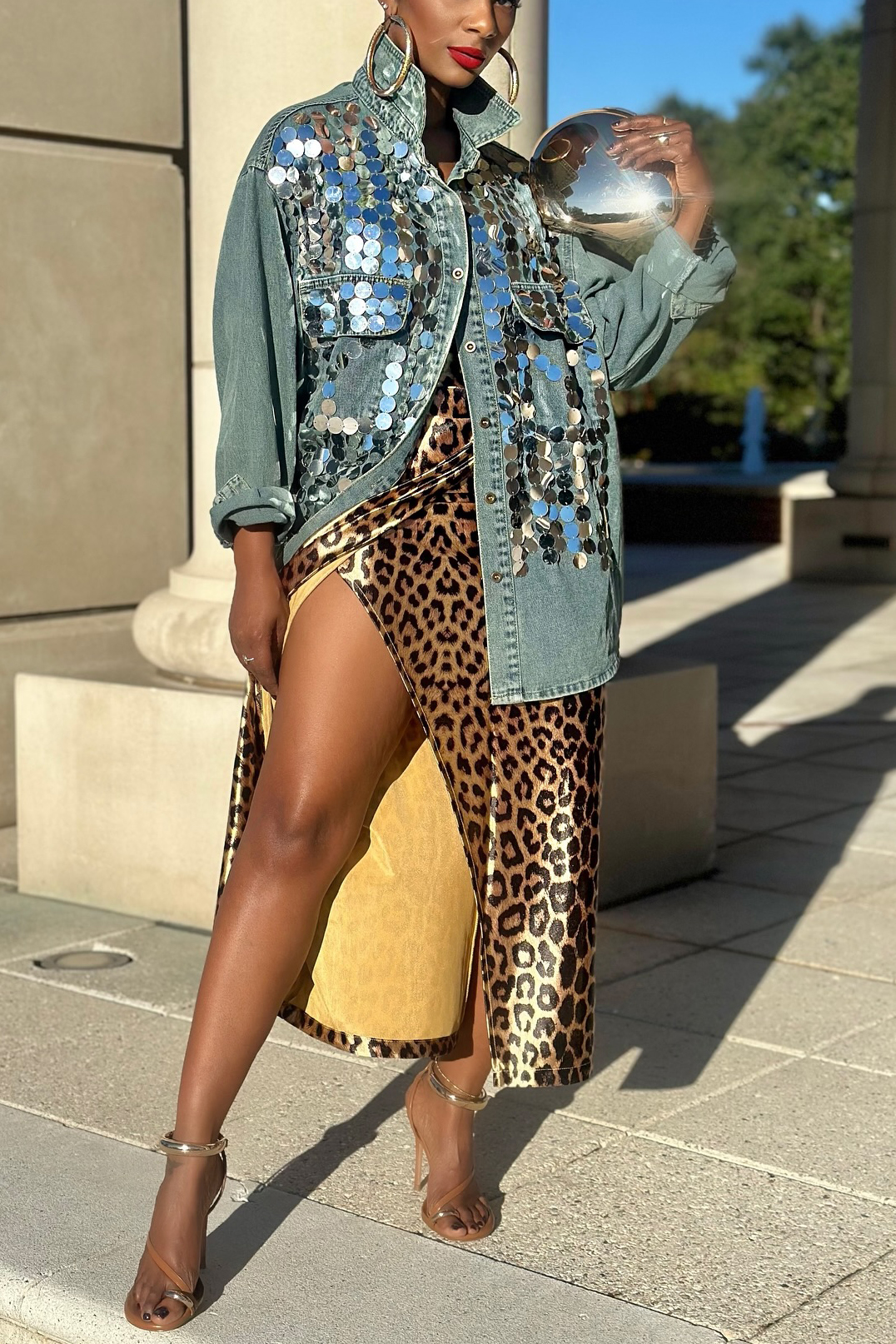 Glamorous Women's Standout Style Sequin Denim Jacket