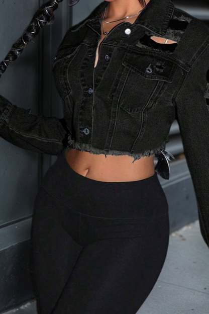 Women's Distressed & Lightweight Raw Edge Denim Jacket