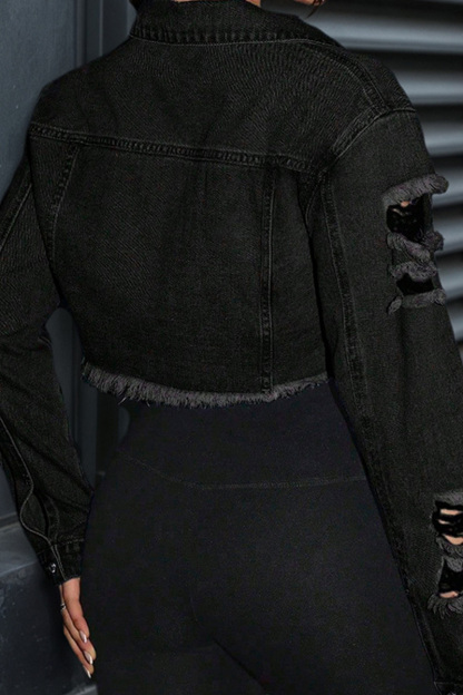 Women's Distressed & Lightweight Raw Edge Denim Jacket