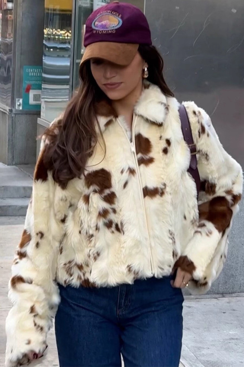 Elegant Leopard Print Faux Fur Warm Coat for Women
