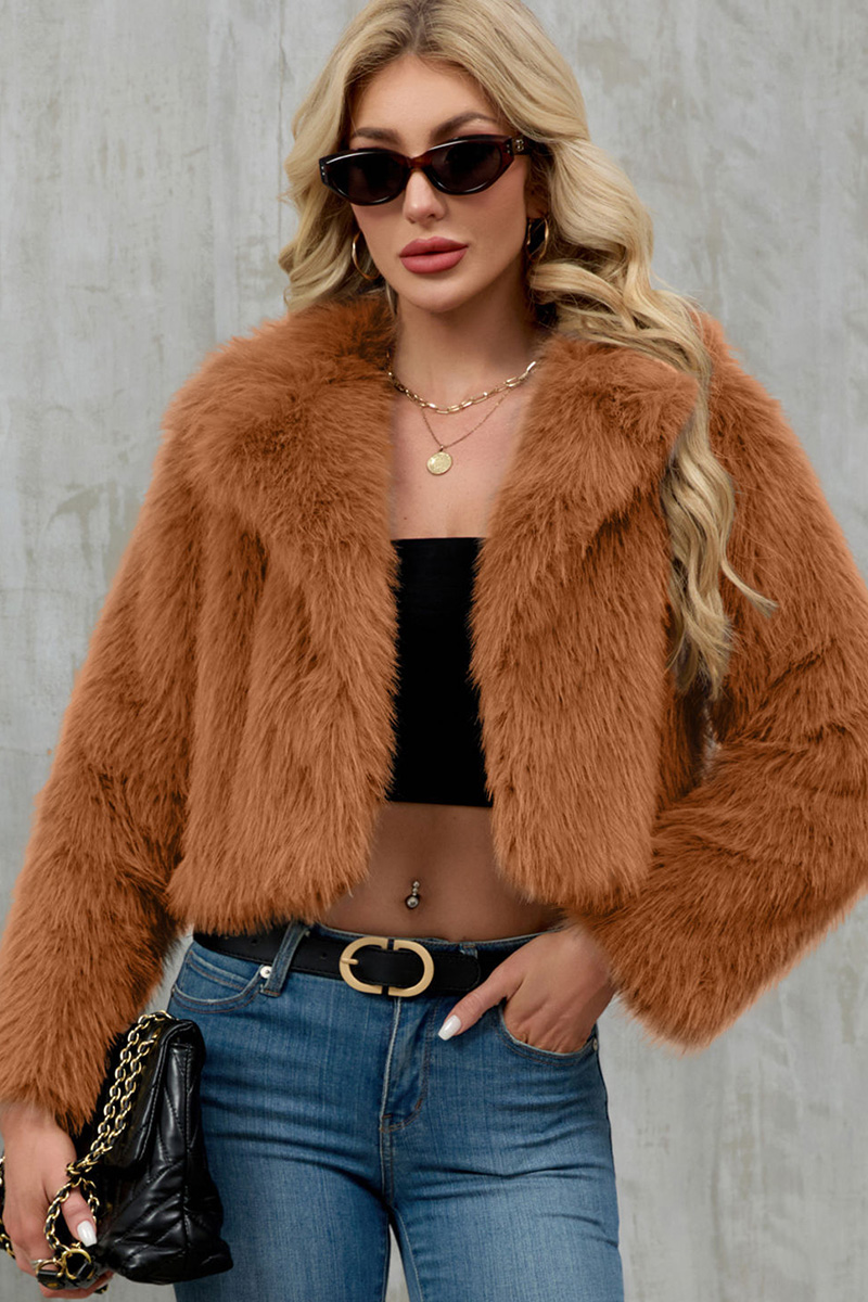 Ladies' Chic Leather Coat with Lapel Collar