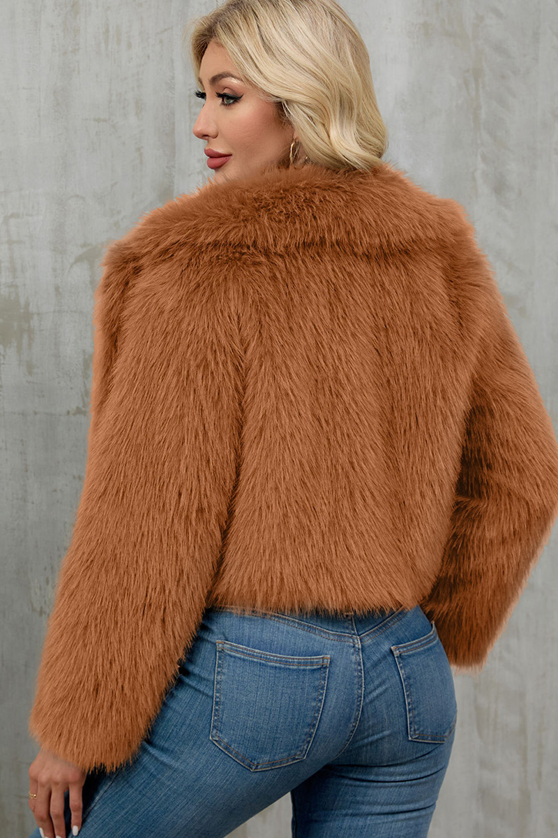 Ladies' Chic Leather Coat with Lapel Collar