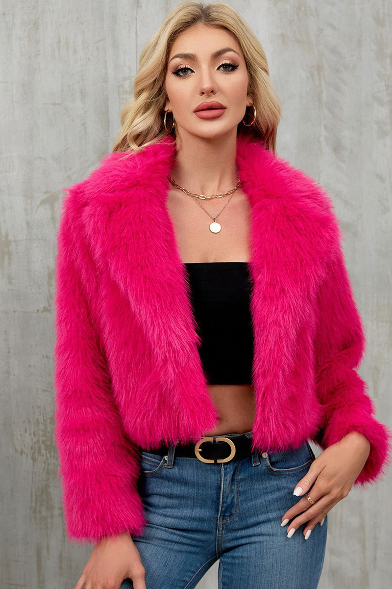 Ladies' Chic Leather Coat with Lapel Collar