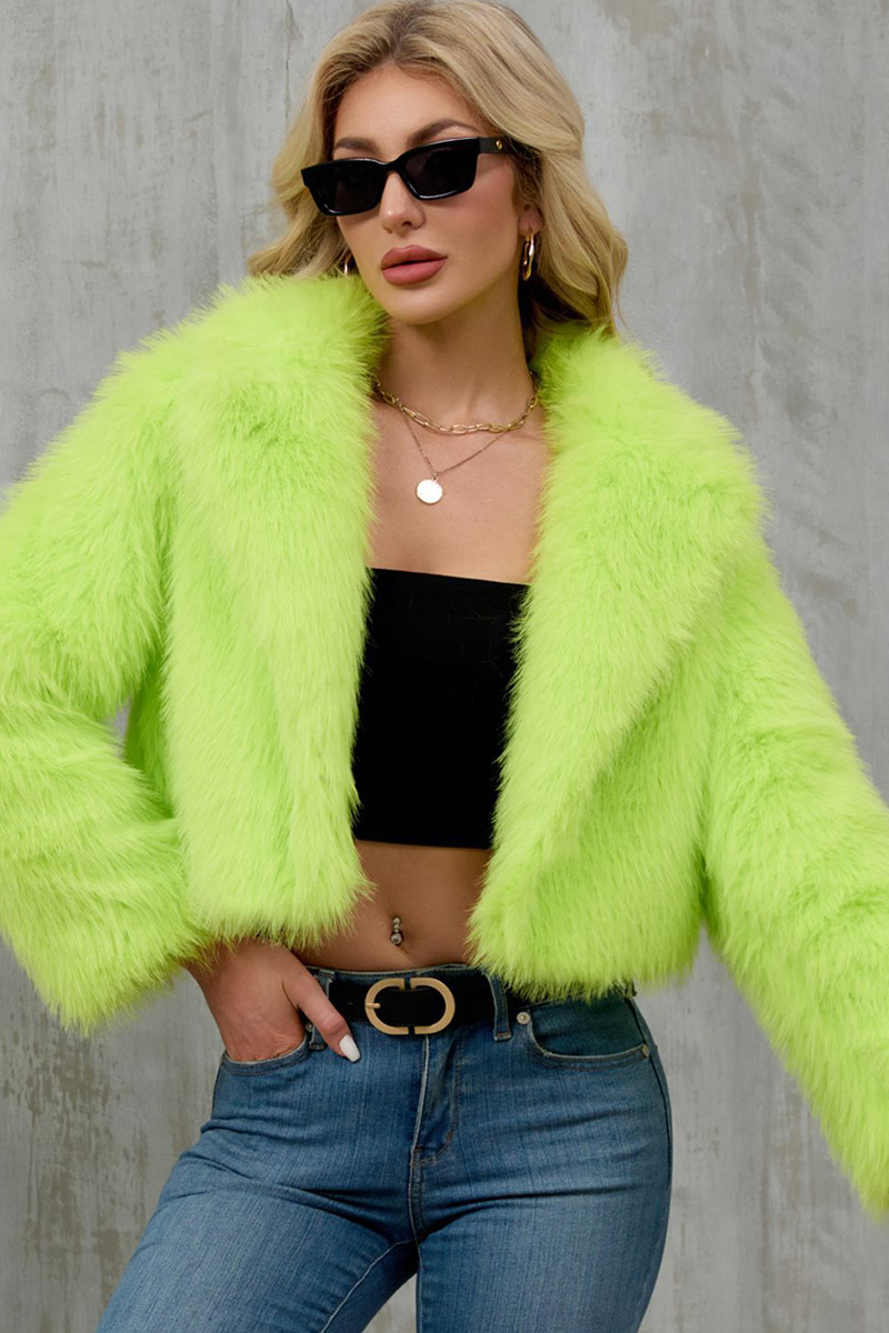 Ladies' Chic Leather Coat with Lapel Collar