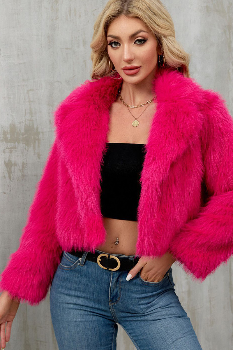 Ladies' Chic Leather Coat with Lapel Collar