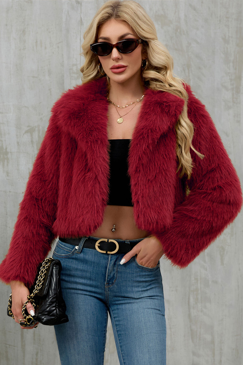Ladies' Chic Leather Coat with Lapel Collar