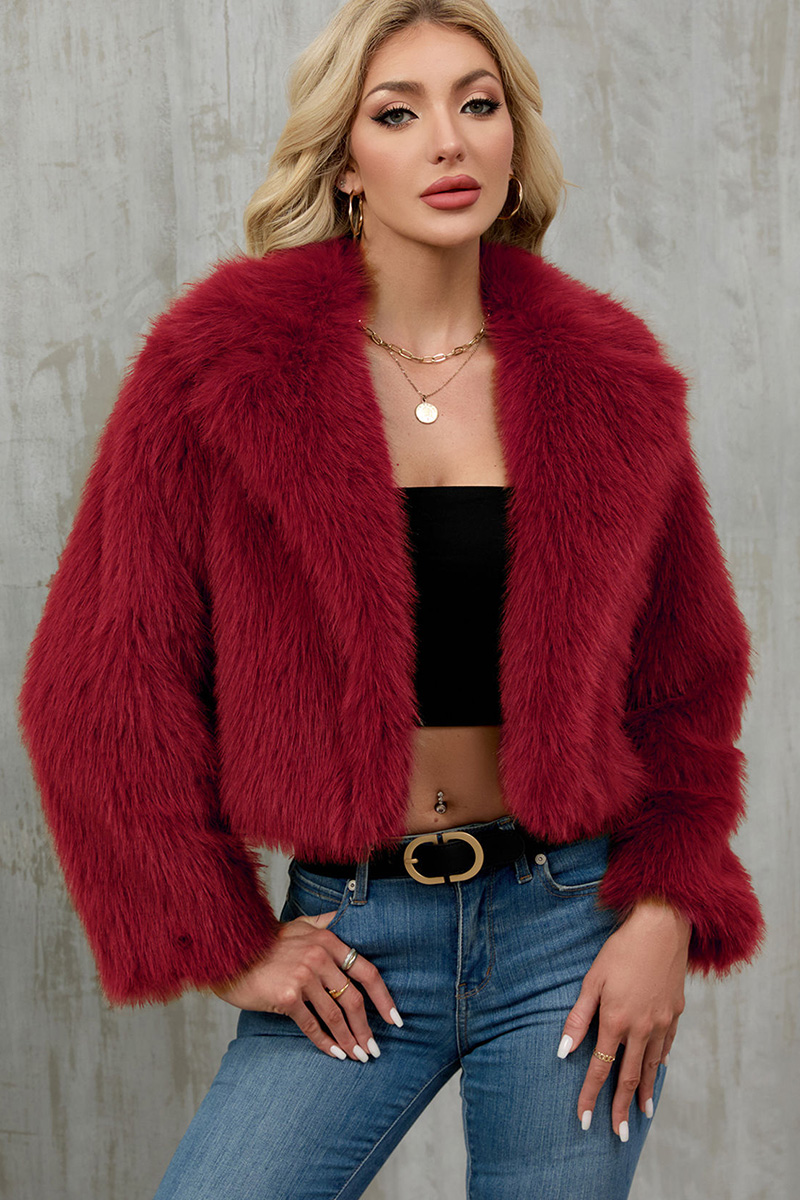 Ladies' Chic Leather Coat with Lapel Collar