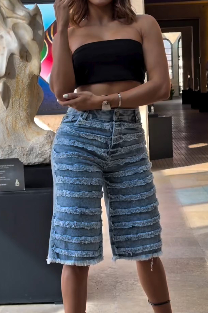 Women's Vintage Washed Jeans With Bedazzled Pockets & Raw Hem