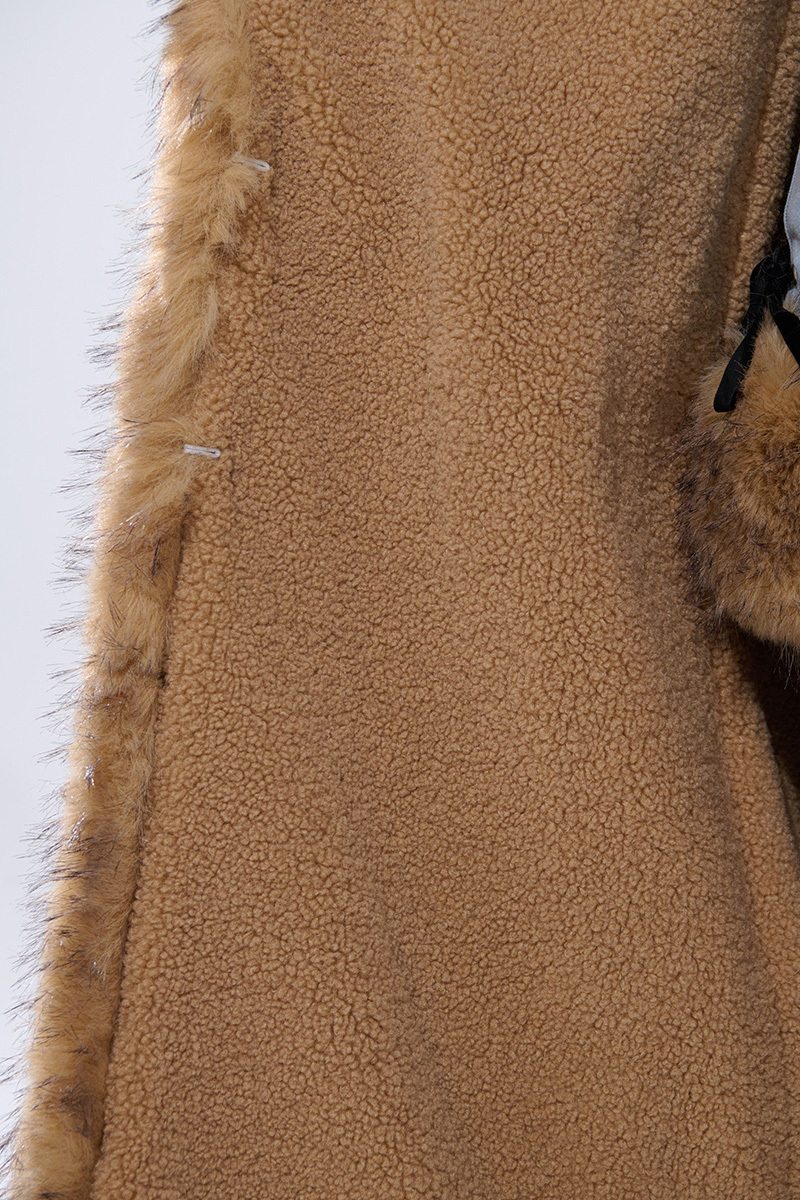 Women's Cozy Shearling-Collar Belted Denim Coat