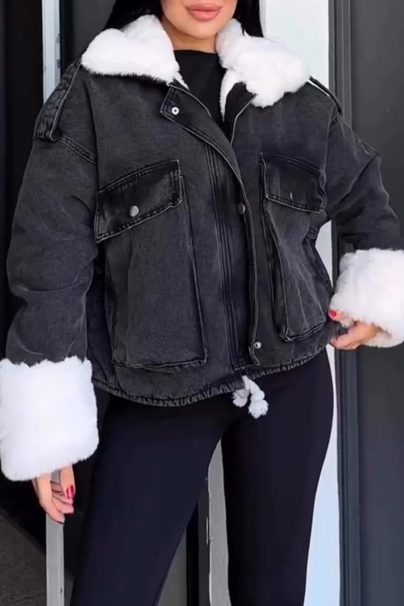 Stylish Cropped Denim Jacket With Plush Faux Fur Collar