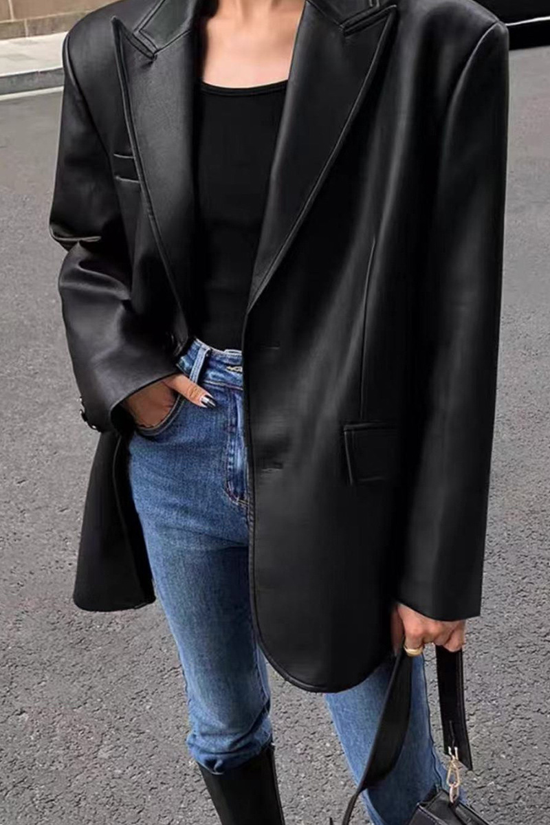 Women Loose Fit PU Blazer Elevated Everyday Essential
