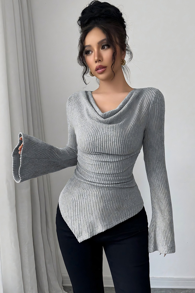 Ladies Ribbed Off Shoulder Slim Fit Knit Long Sleeve Top