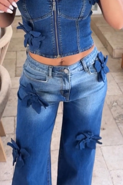 Women's Fashion Trend 3D Floral Embroidered Jeans