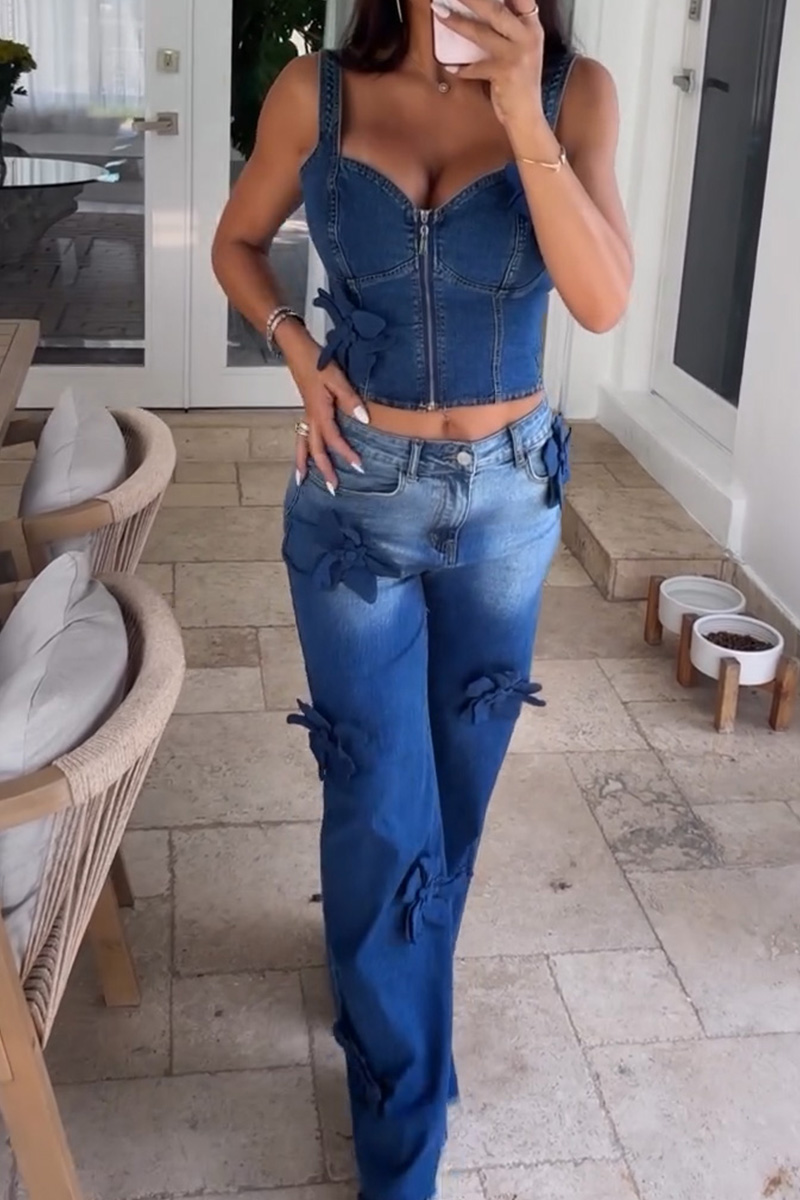 Women's Fashion Trend 3D Floral Embroidered Jeans