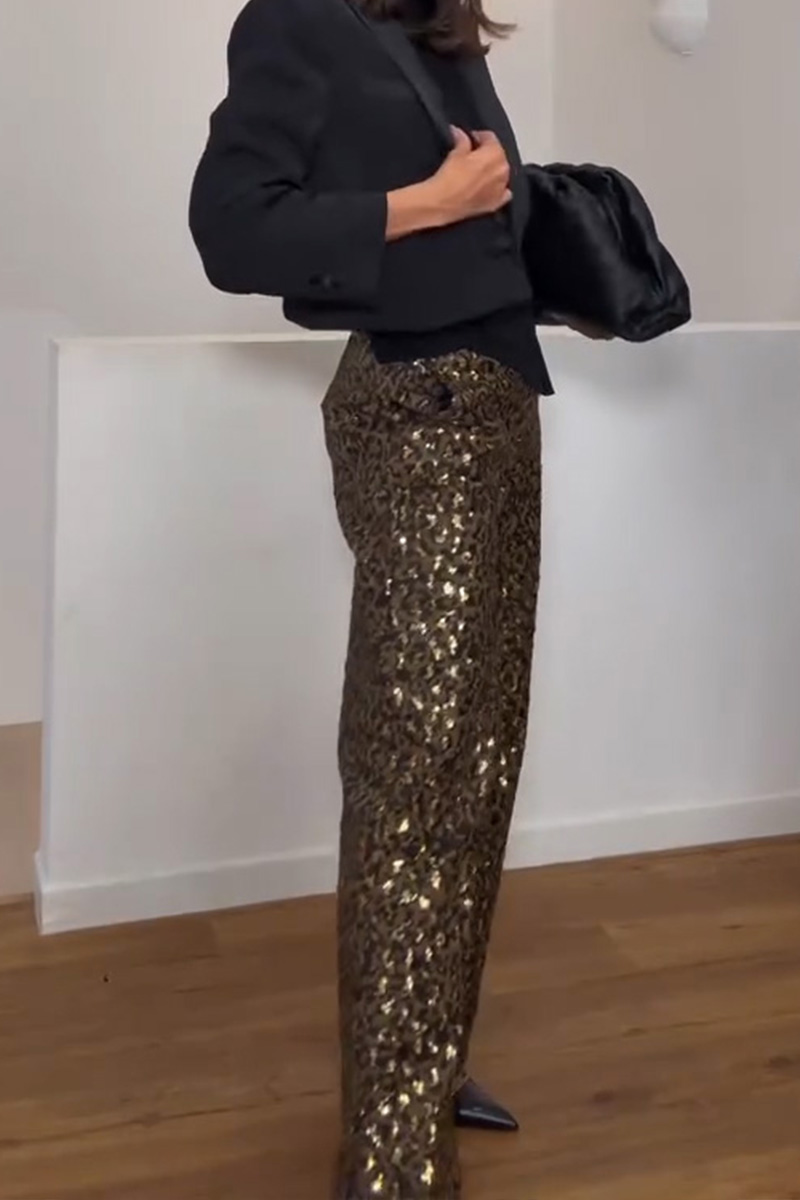 Ladies Sexy Leopard Print Sequin Pants