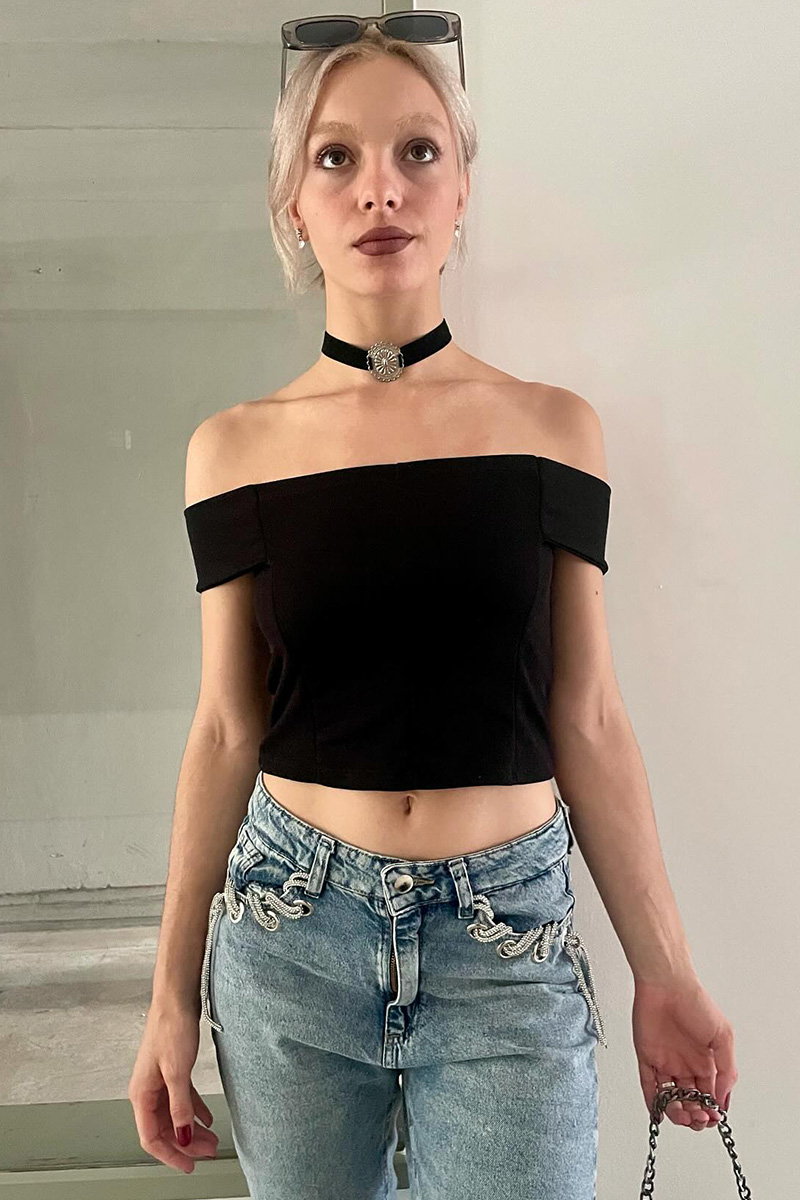 Ladies Rhinestone Jeans With Strap Embellishment