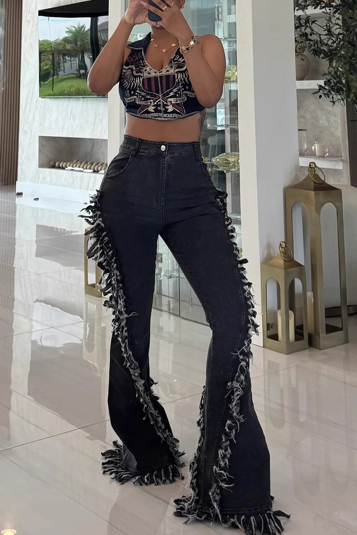 Ladies Groovy Flared  Floor Length Jeans