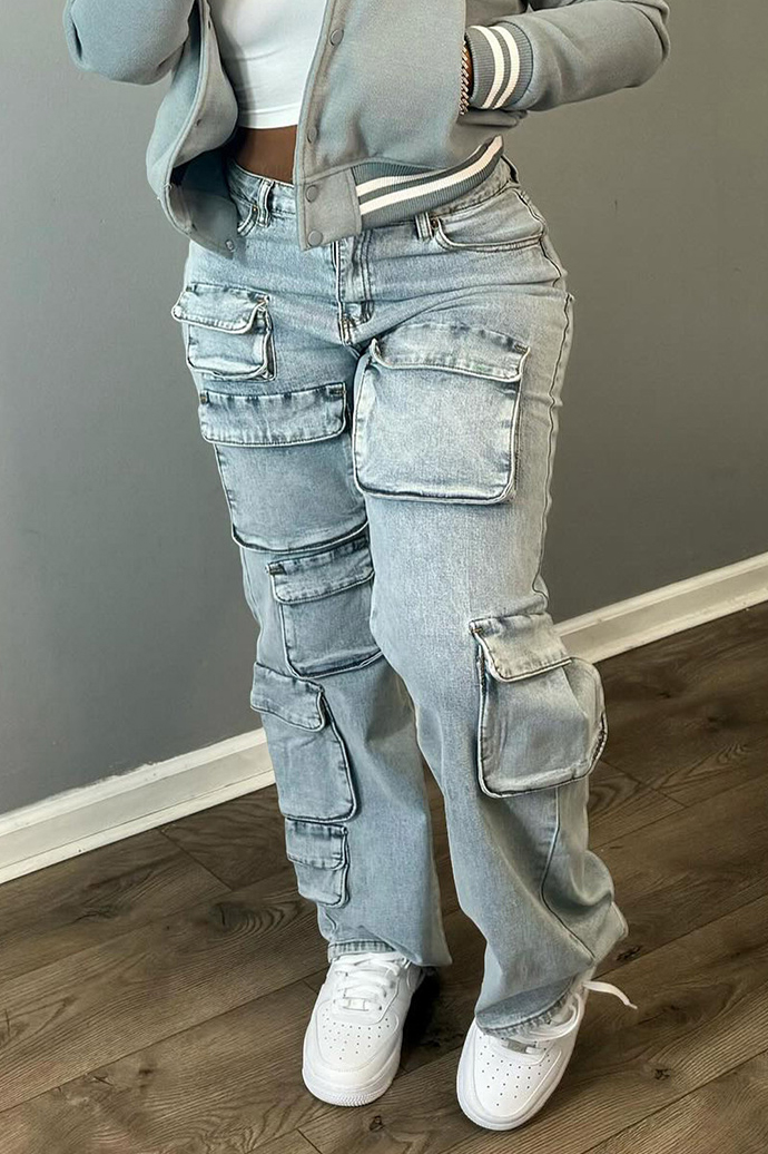 Women‘s High Street Washed Straight Leg Jeans