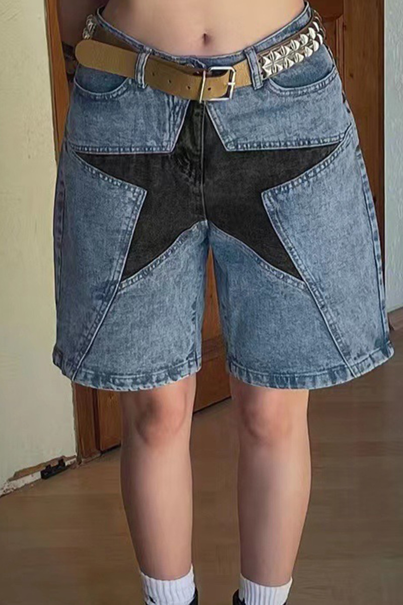 Women's Street Style Loose Fit Star Patch Denim Shorts