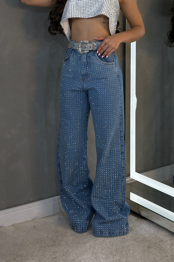 Low Waist Crystal Embellished Maxi Jeans For Women