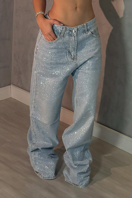 Low Waist Crystal Embellished Maxi Jeans For Women