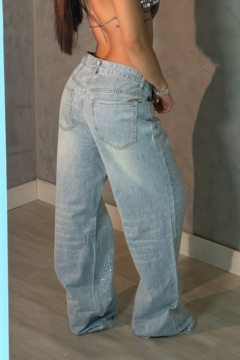 Low Waist Crystal Embellished Maxi Jeans For Women