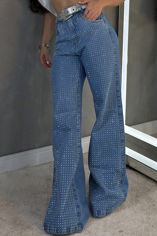 Low Waist Crystal Embellished Maxi Jeans For Women