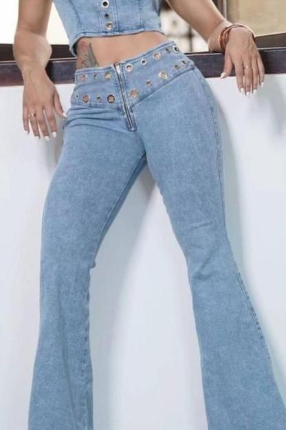 Ladies' Cutout Denim Corset Top & Matching Waist Cut-Out Jeans Sets