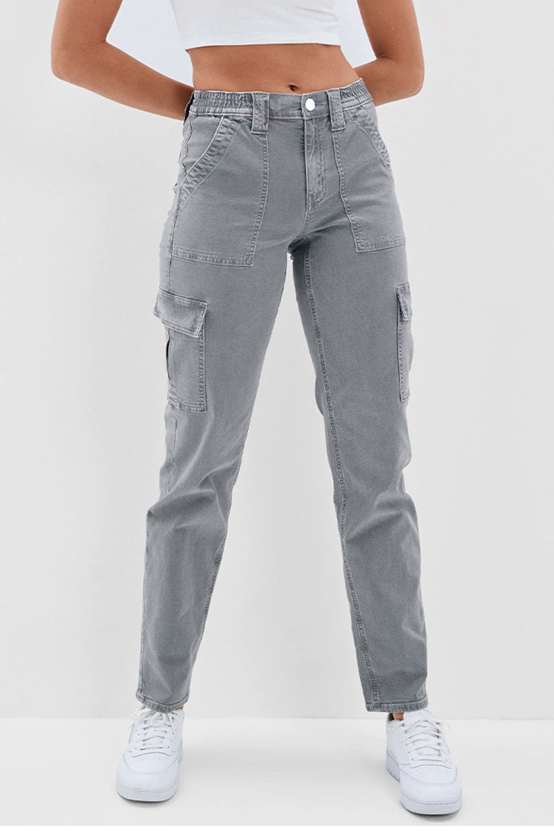 Classic Women's Washed Button Straight Leg Jeans