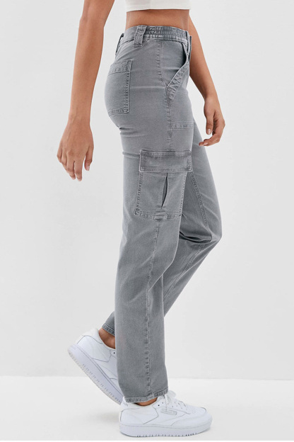 Classic Women's Washed Button Straight Leg Jeans