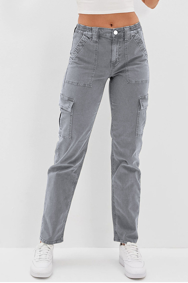 Classic Women's Washed Button Straight Leg Jeans