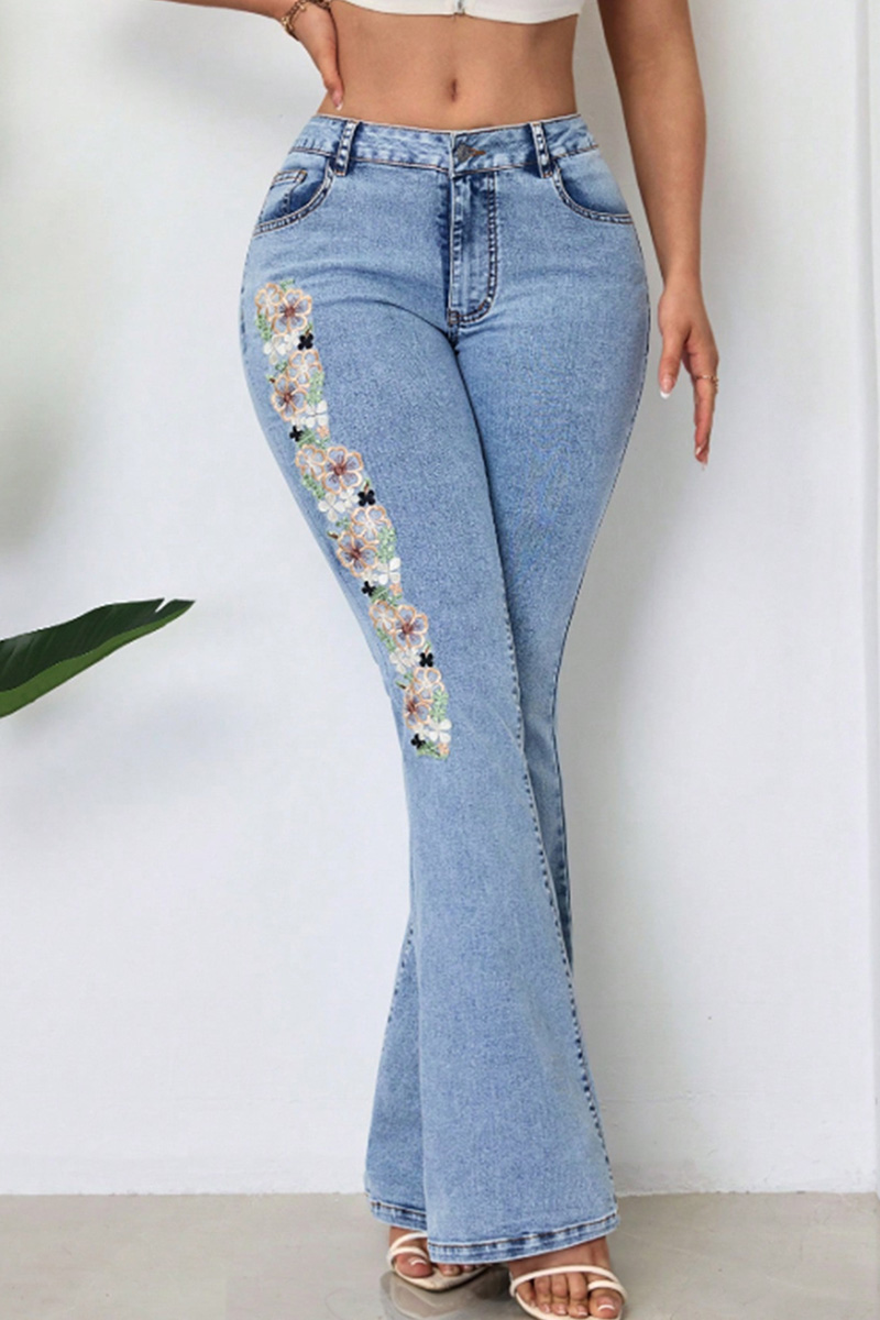 Women's Vintage Embroidery Flared High Waist Jeans