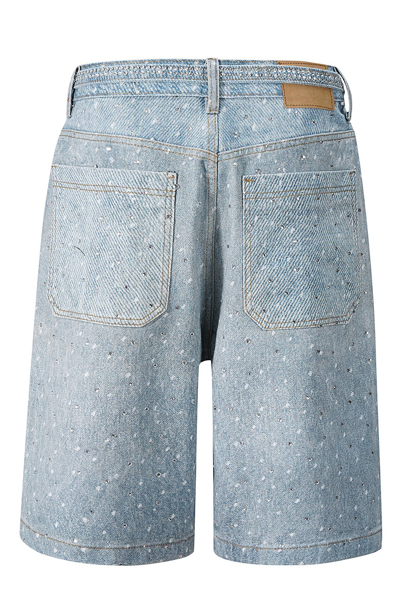 Women's Denim Shorts With Crystal Embellishments and Detachable Belt